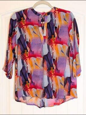 APNY Colorful Abstract Watercolor Lightweight Blouse